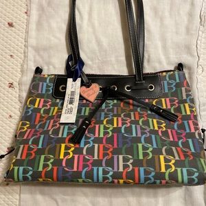 Dooney Bourke Black & Multi Color LB74 large zip top bag